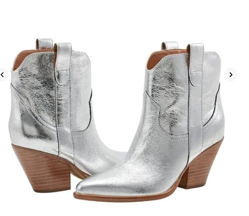 MARC FISHER New Marlie Silver Metallic Western Cowboy Leather Boot // 6